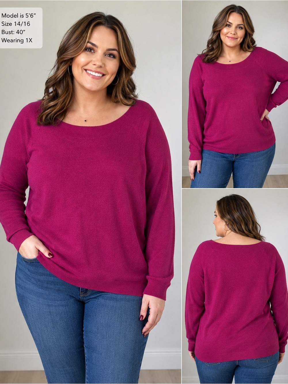 New York & Company Magenta Knit Boatneck Sweater